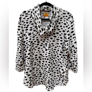 Ruby Rd. Cowl Neck Sweater Lattice 3/4 Sleeve Cream Black Animal Print Size L